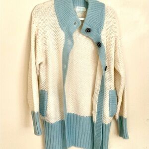 Vintage cardigan jacket White blue mohair wool sweater mod